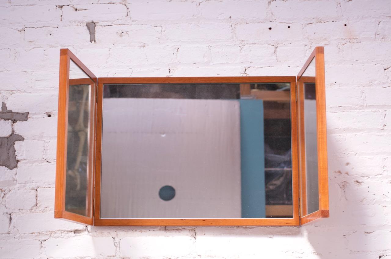 Danish Teak Tri-Fold Wall Mirror by Kai Kristiansen for Aksel Kjersgaard In Good Condition In Brooklyn, NY
