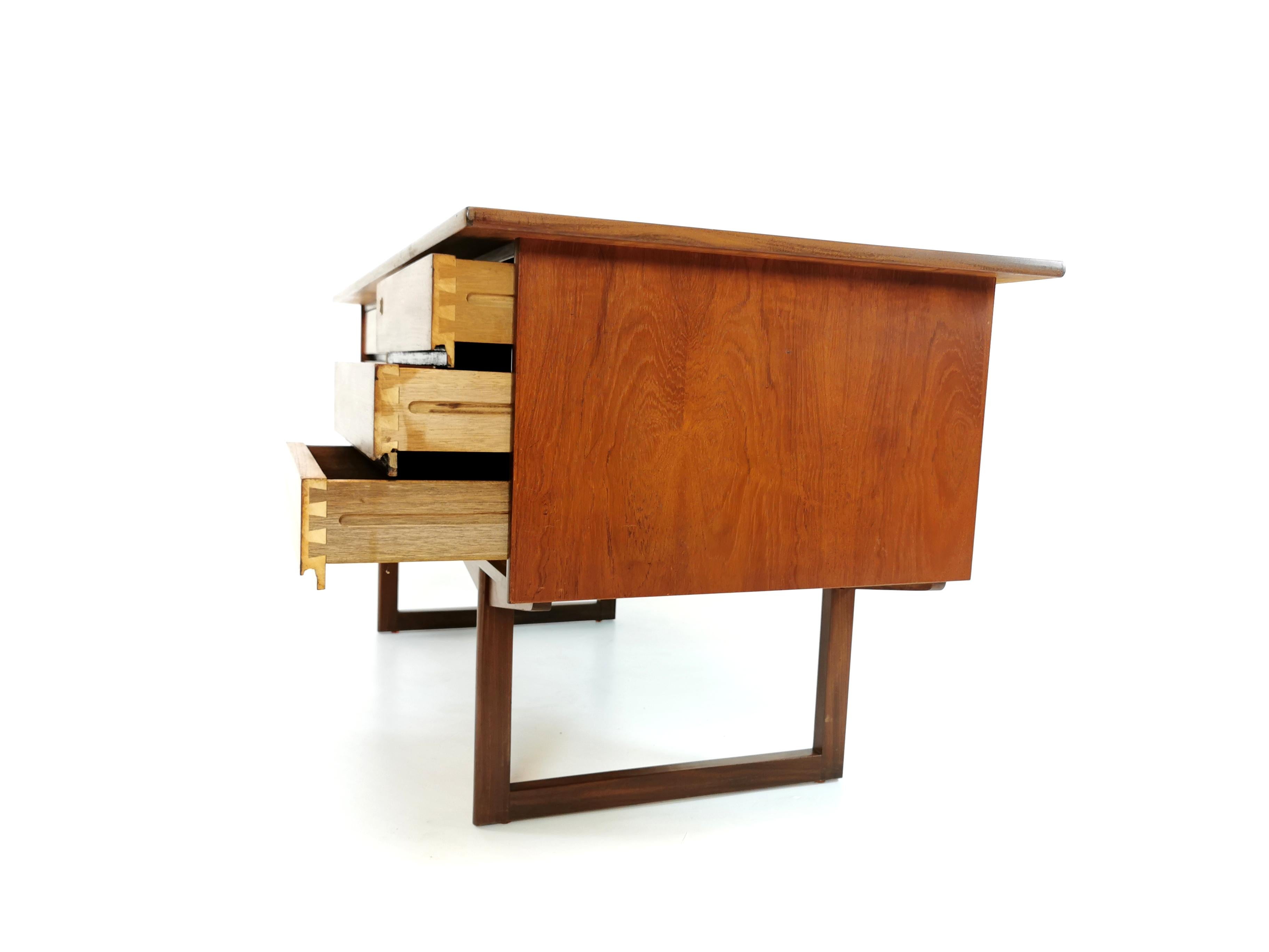 Danish Teak Twin Pedestal Writing Desk Midcentury Vintage, 1960s 1