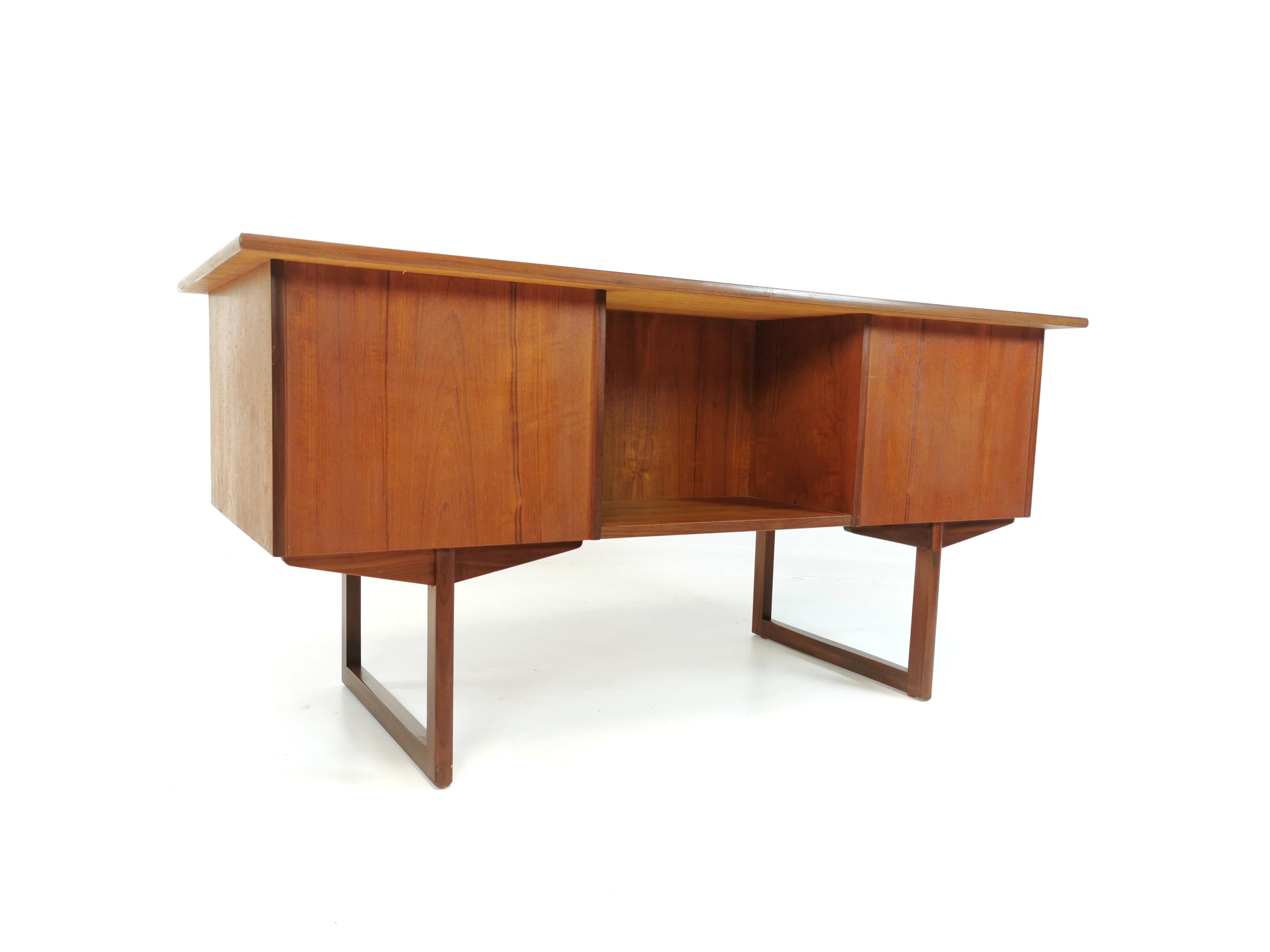 Danish Teak Twin Pedestal Writing Desk Midcentury Vintage, 1960s 3