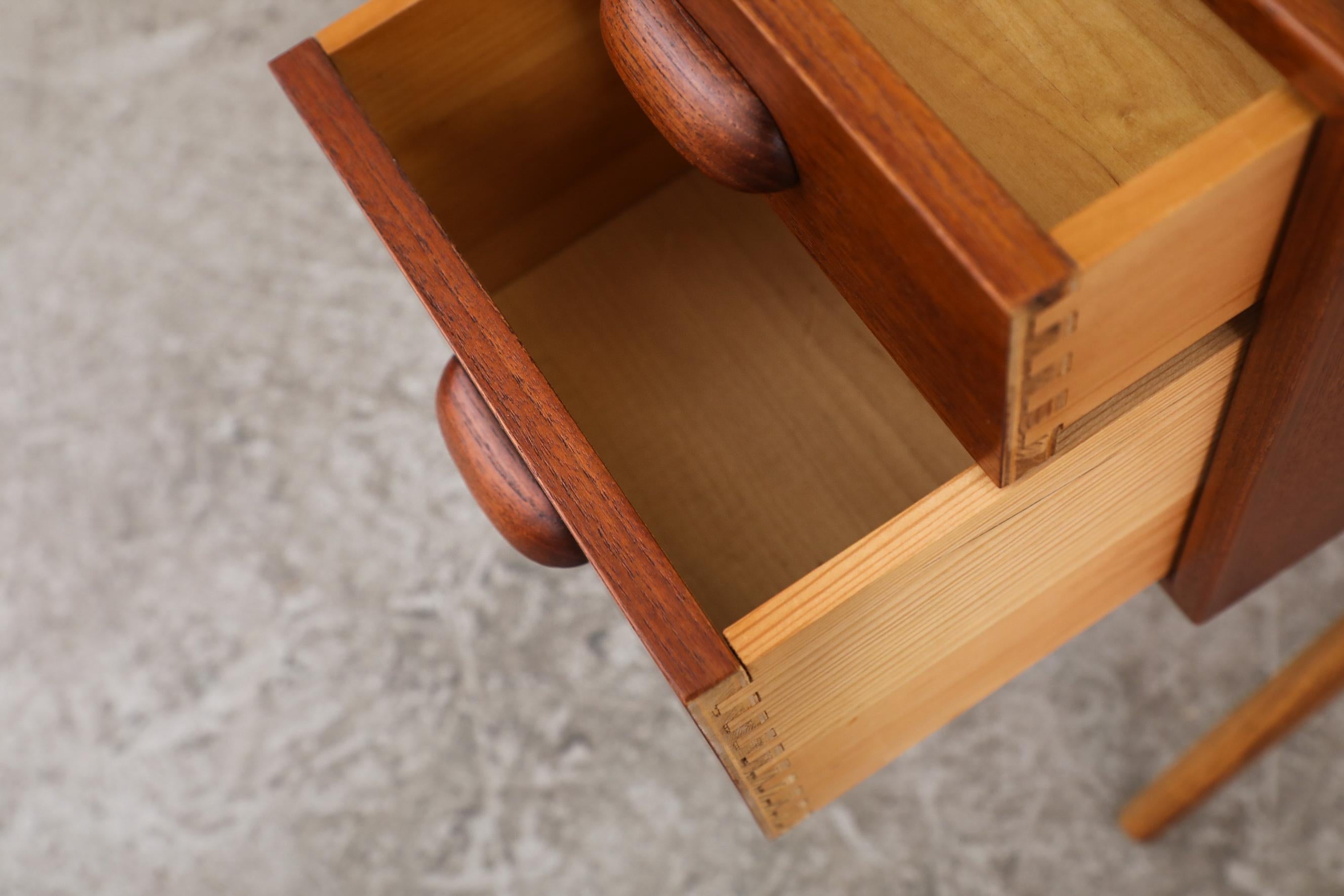 Danish Teak Vanity with Drop Down Cabinet, 2 Drawers and Adjustable Mirror 9