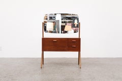 Danish Teak Vanity with Drop Down Cabinet, 2 Drawers and Adjustable Mirror