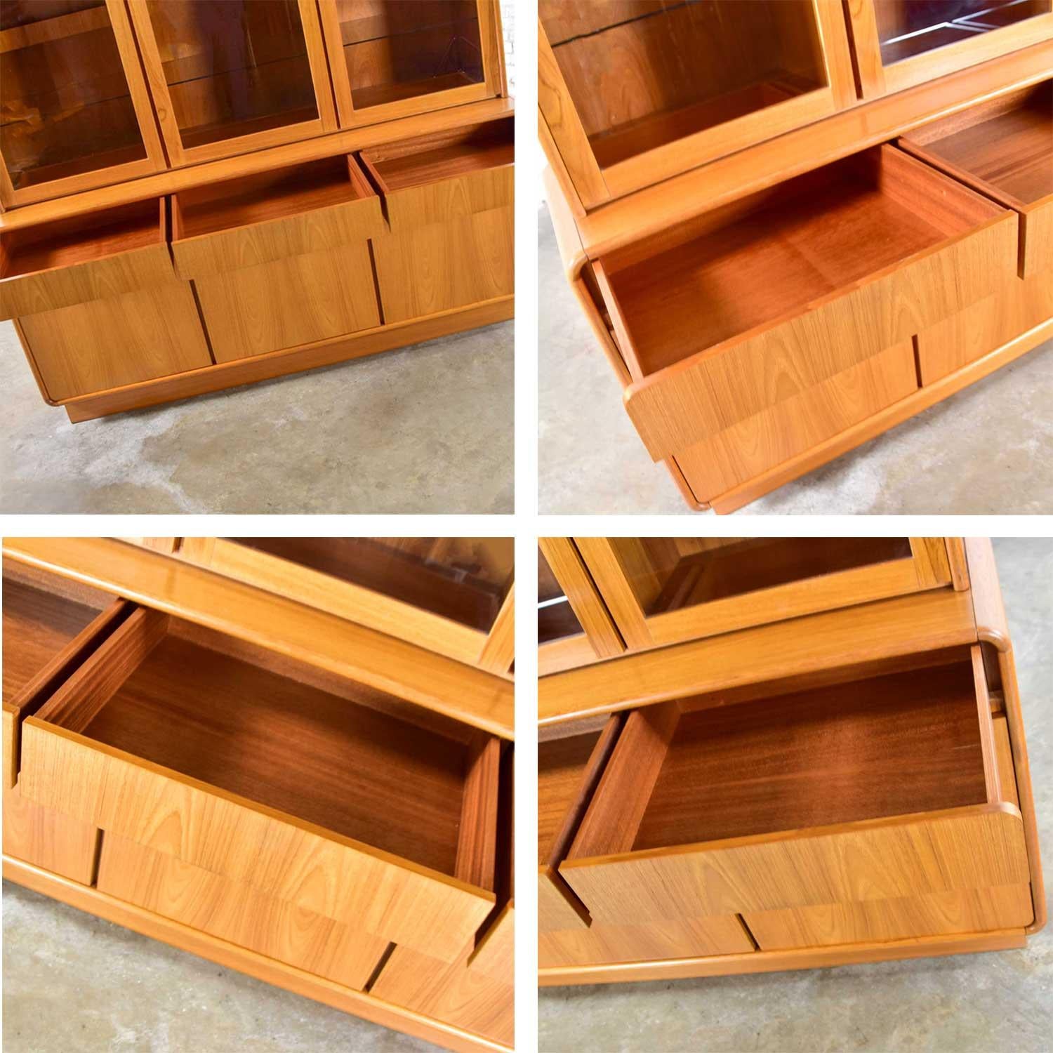 Danish Teak Veneer Midcentury Scandinavian Modern Two-Piece China Hutch Buffet 9