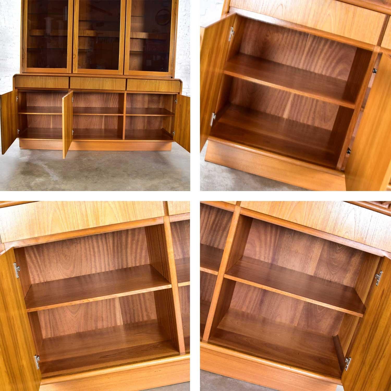 Danish Teak Veneer Midcentury Scandinavian Modern Two-Piece China Hutch Buffet 10