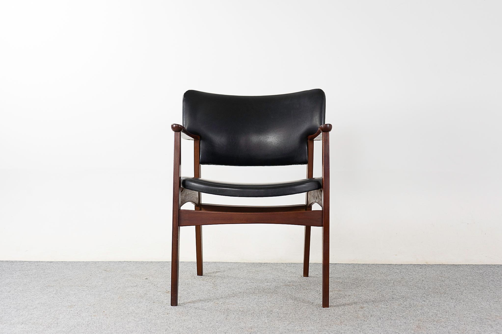 Mid-20th Century Danish Teak & Vinyl Arm Chair For Sale