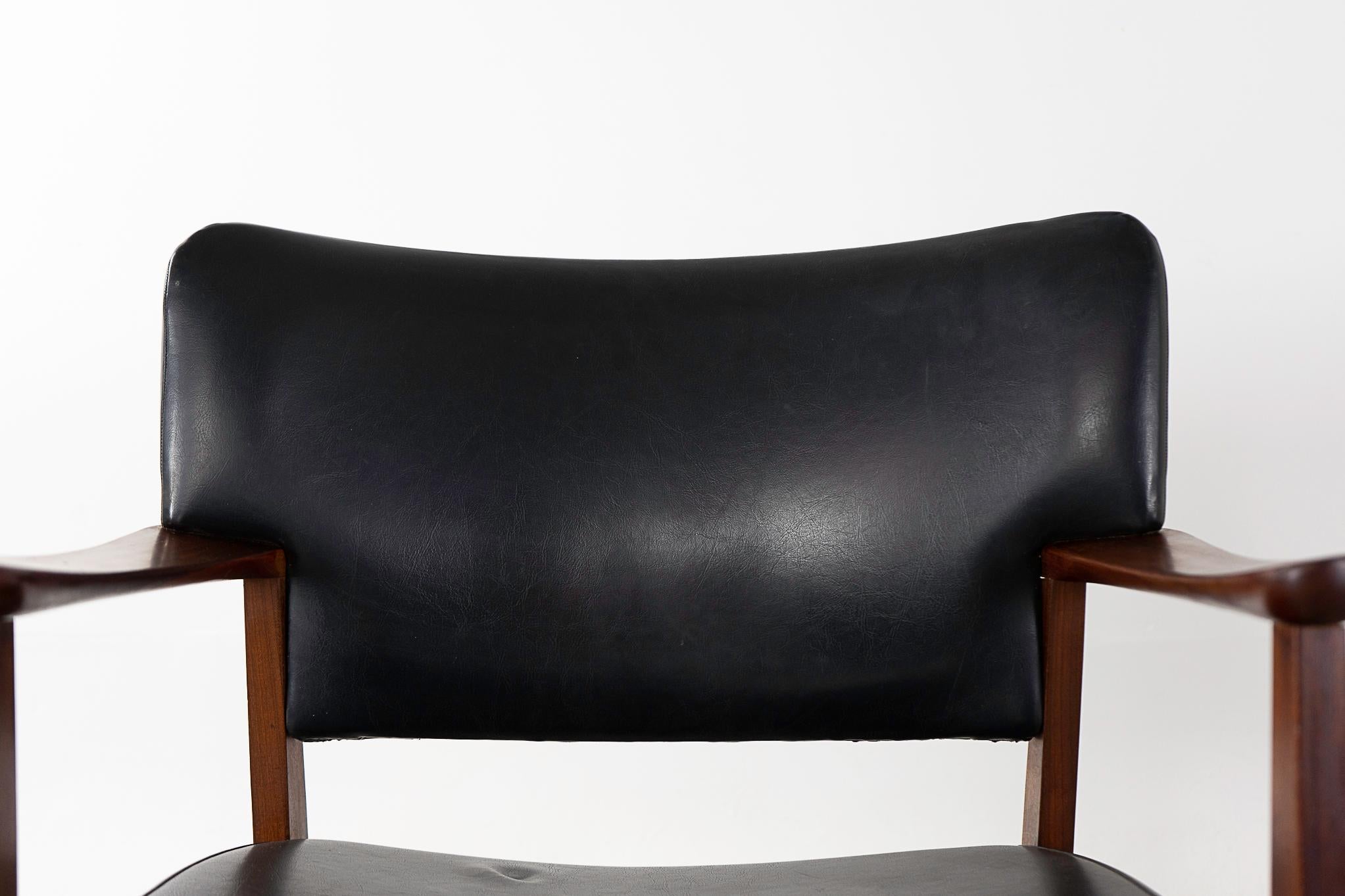 Danish Teak & Vinyl Arm Chair For Sale 1