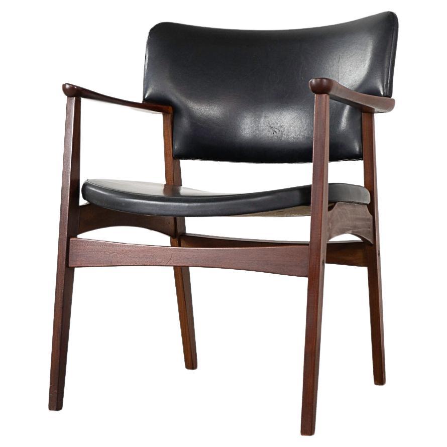 Danish Teak & Vinyl Arm Chair For Sale