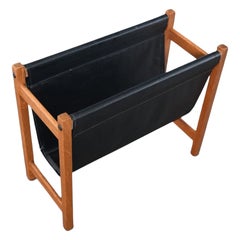 Danish Teak + Vinyl Magazine Rack, 1960s