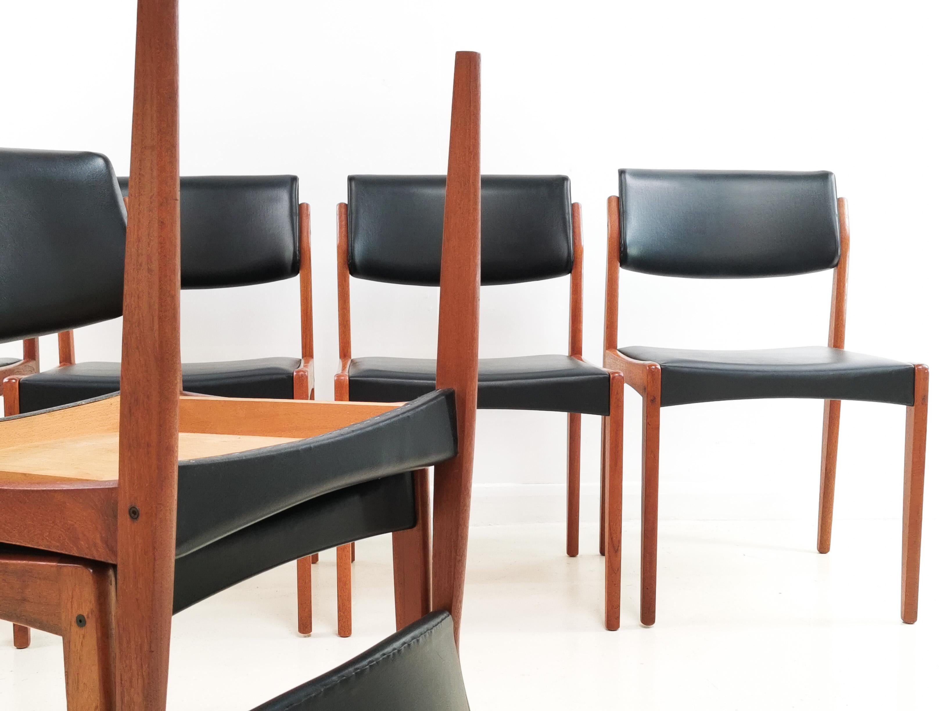 Scandinavian Danish Teak and Vinyl Midcentury Dining Chairs by Bramin