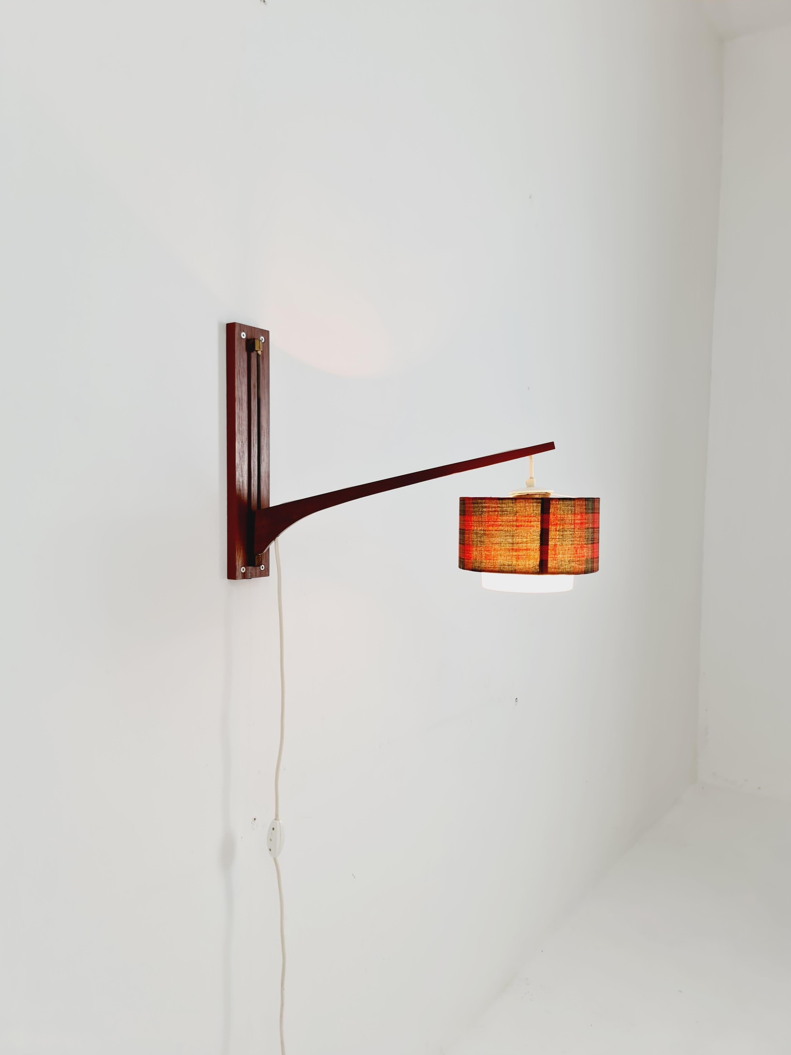 Danish Teak wall Lamp with nice Shade 1960s For Sale 4