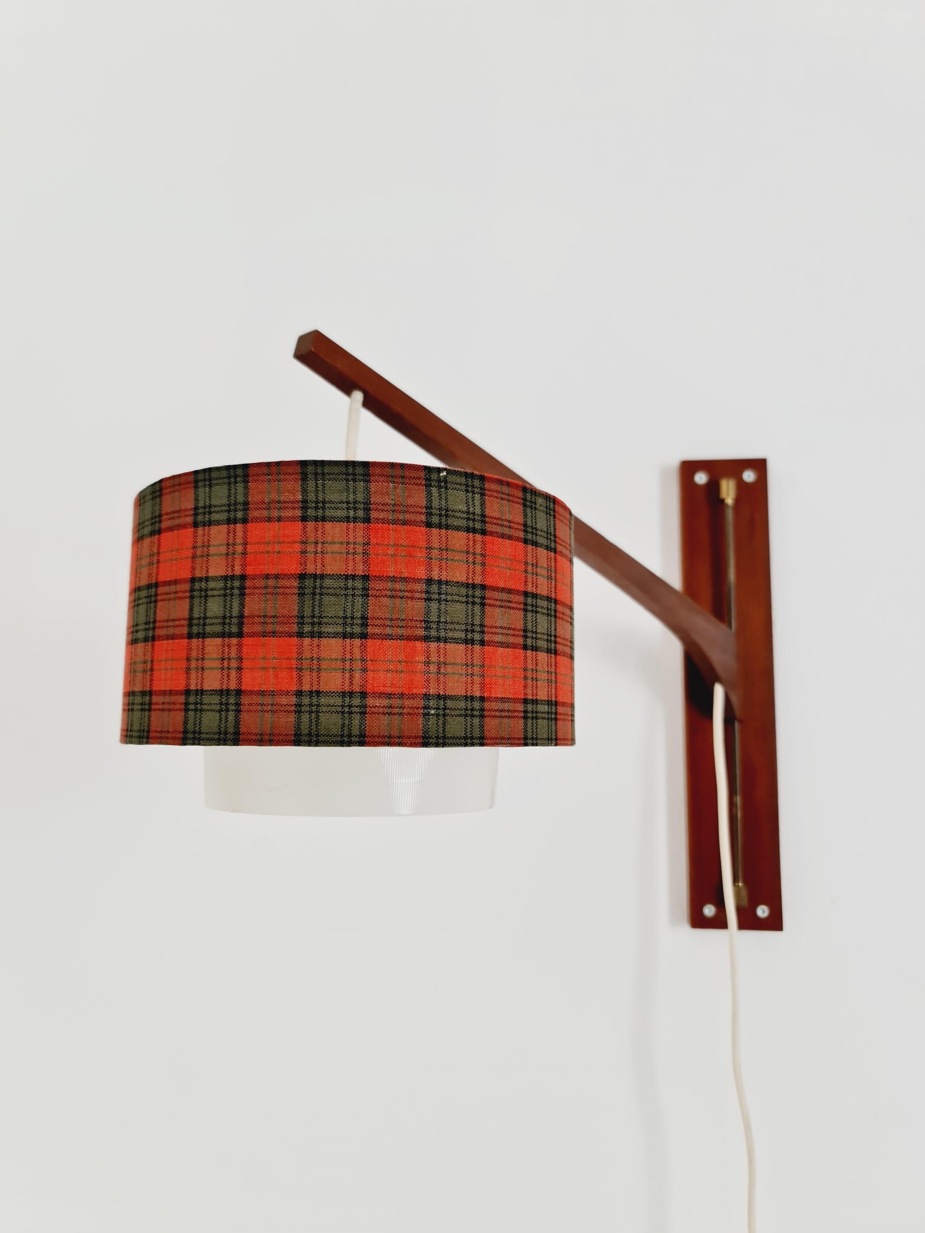 Danish Teak wall Lamp with nice Shade 1960s For Sale 1