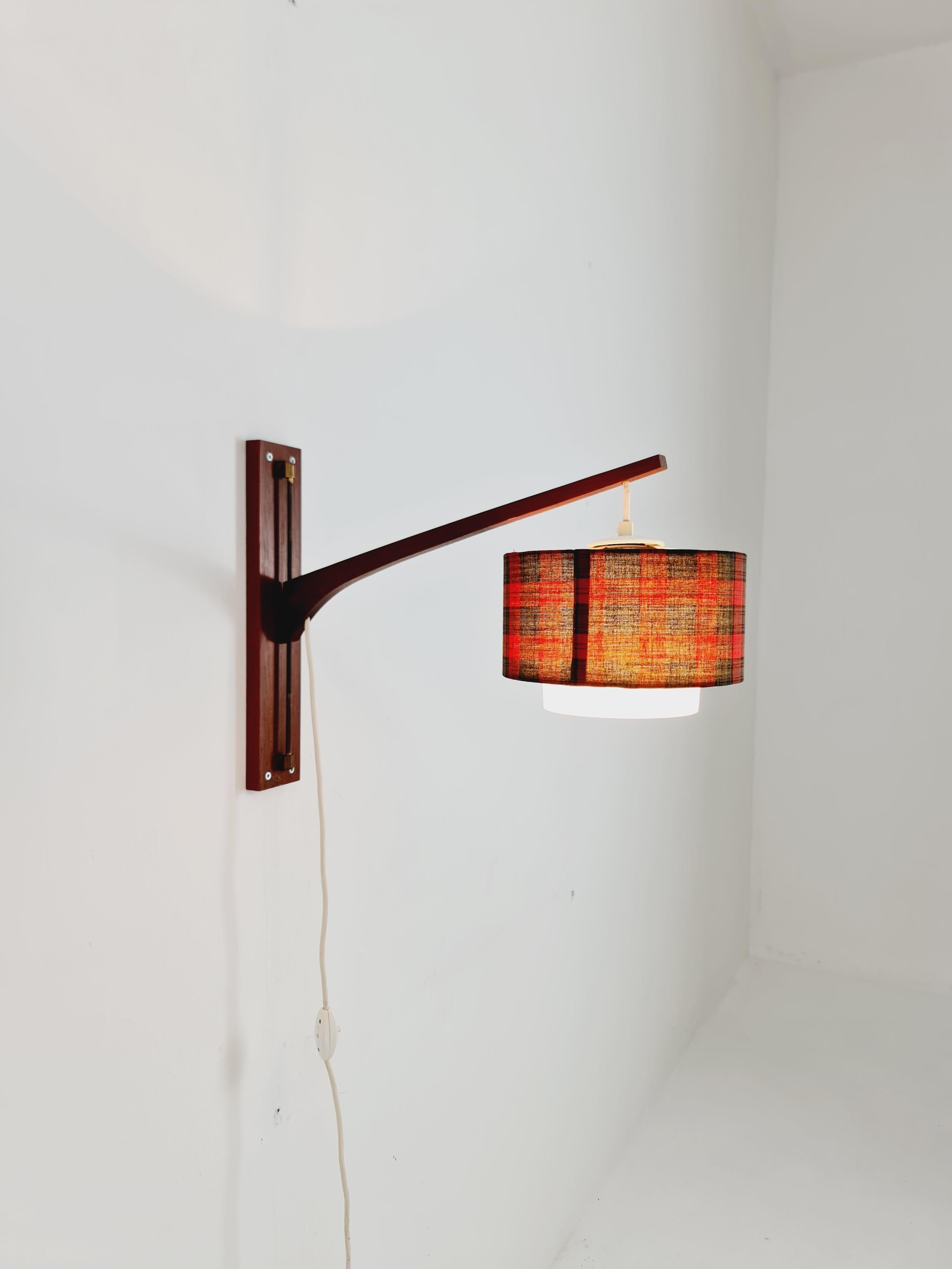 Danish Teak wall Lamp with nice Shade 1960s For Sale 3