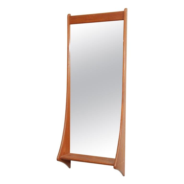 Danish Teak Wall Mirror with Shelf