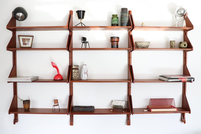 Danish Teak Wall Mount Shelving Unit at 1stDibs