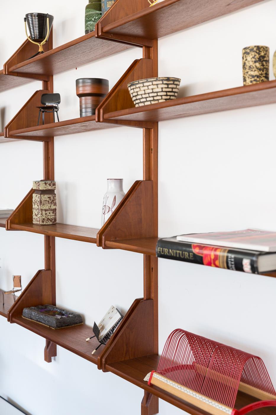 Danish Teak Wall Mount Shelving Unit In Good Condition In Los Angeles, CA