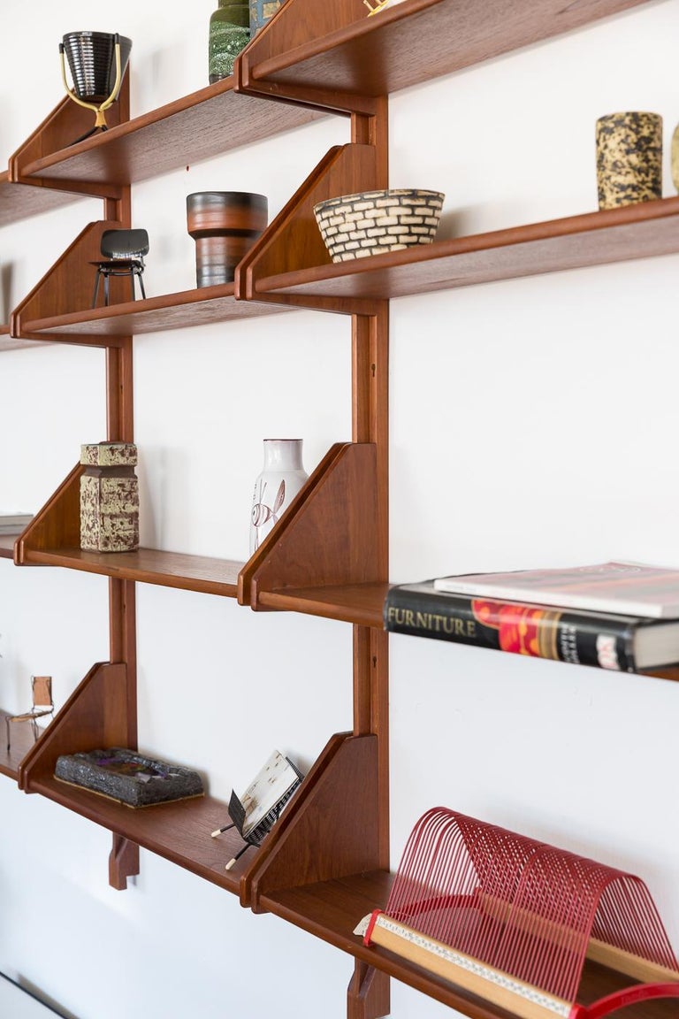 Danish Teak Wall Mount Shelving Unit at 1stDibs