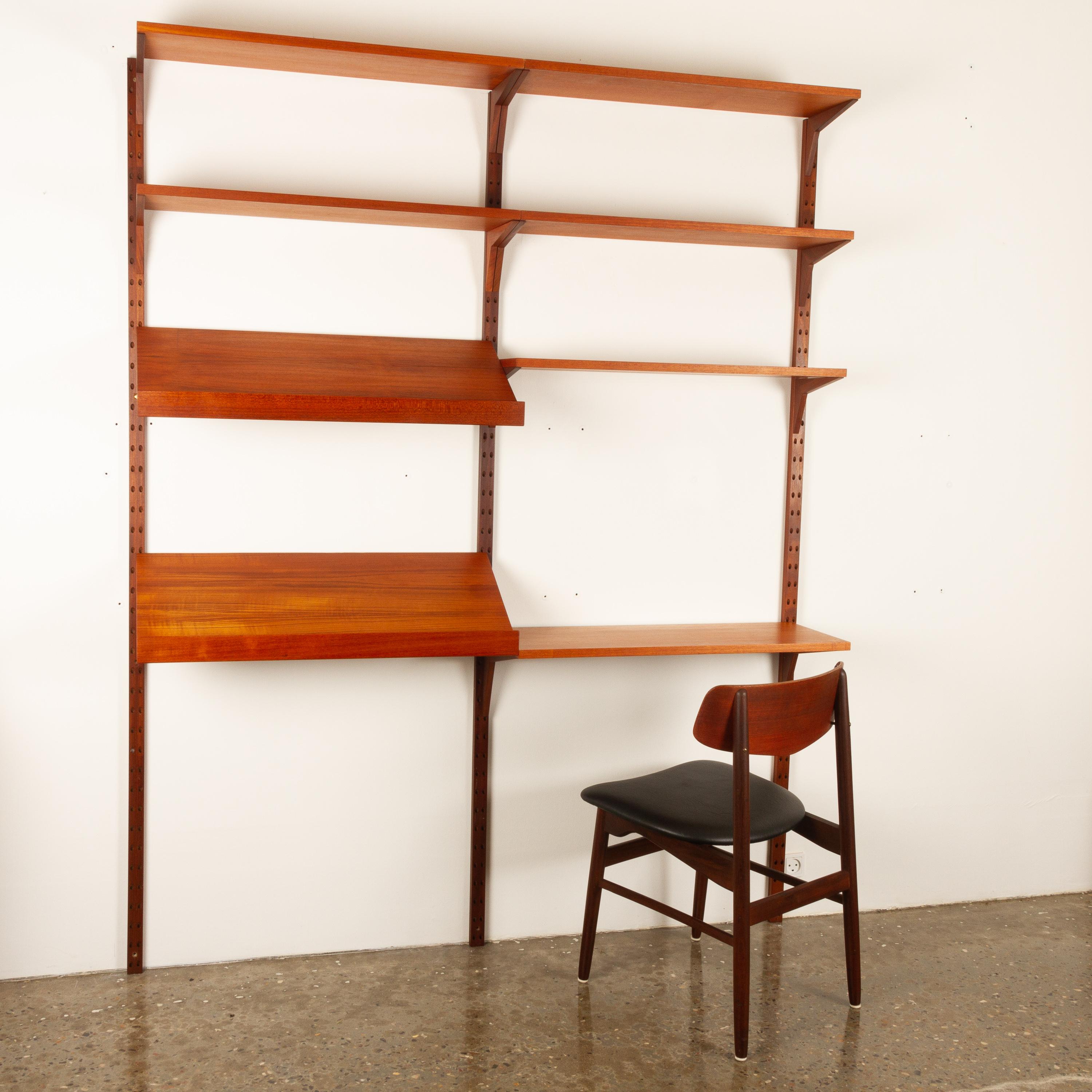 Danish teak wall unit by Poul Cadovius for Cado 1960s. Model Cado is a Classic Mid-Century Modern piece by famous danish architecht Poul Cadovius.
Elegant and versatile wall unit in teak. Two sections with five shelves 22.5 cms deep, one shelve 30
