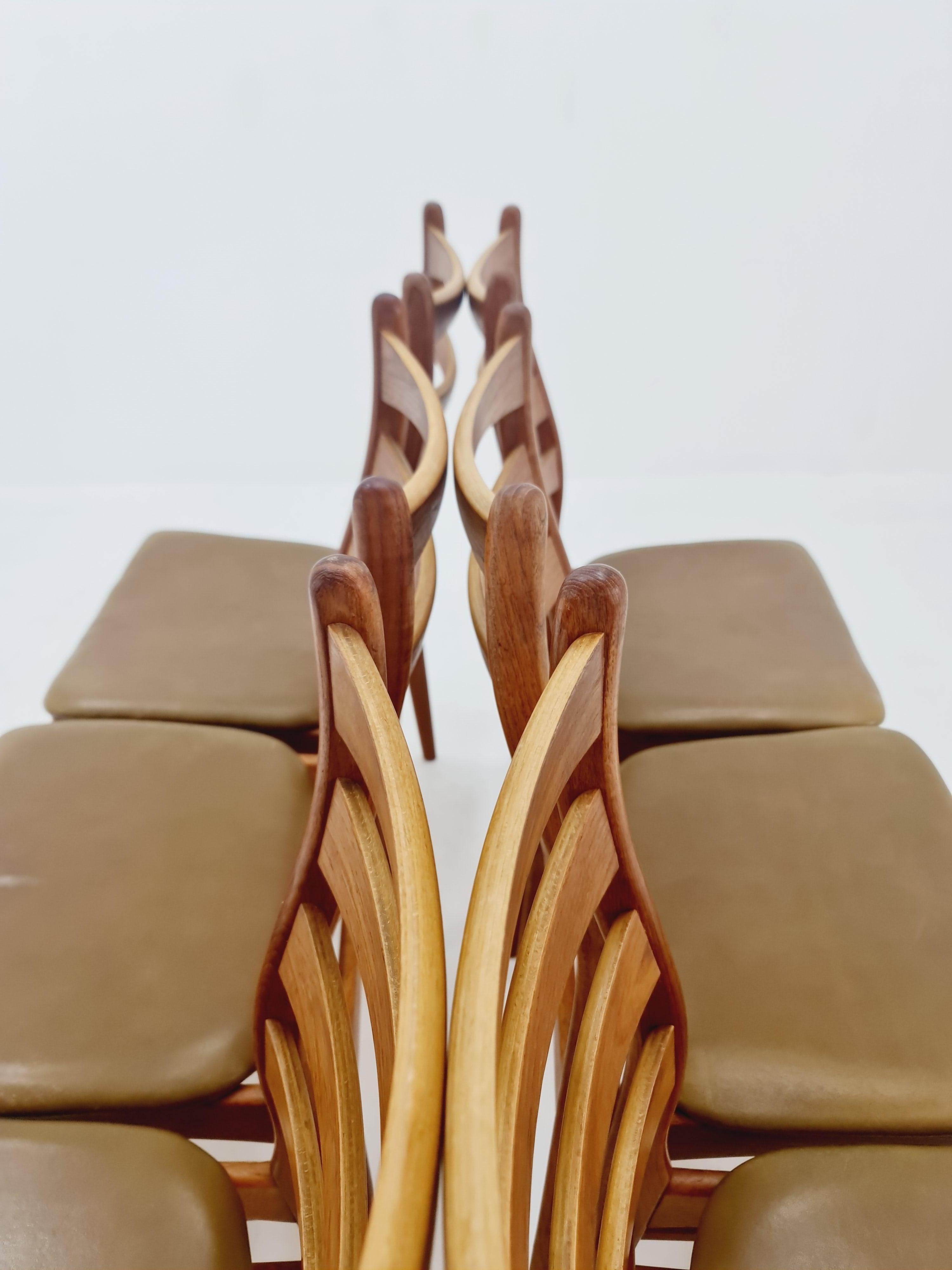 Sedie da pranzo danesi in teak con seduta in pelle di Viborg stolfabrik, set da 6 in vendita 5
