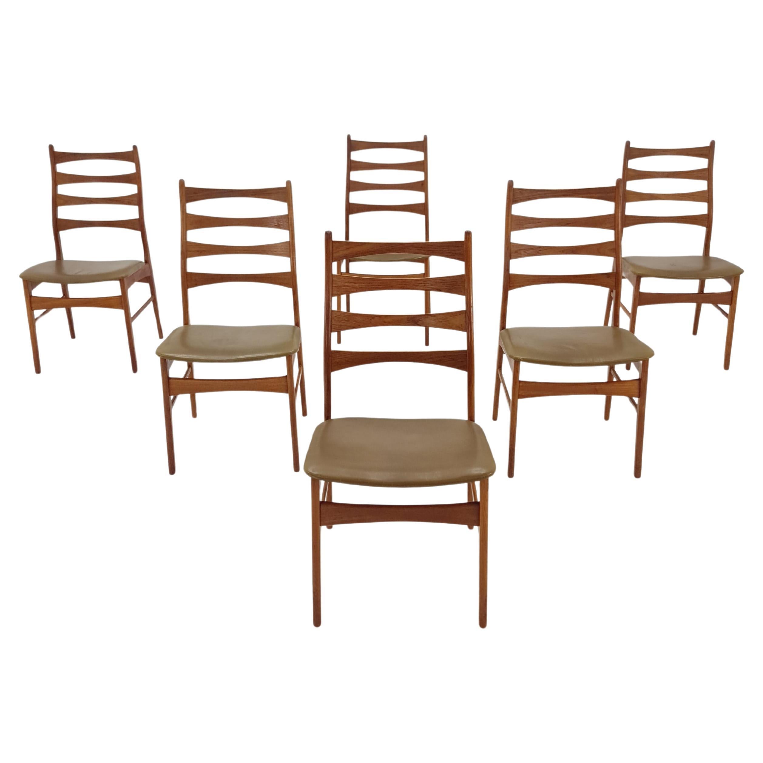 Danish teak with leather sits dining chairs by Viborg stolfabrik, set of 6 For Sale