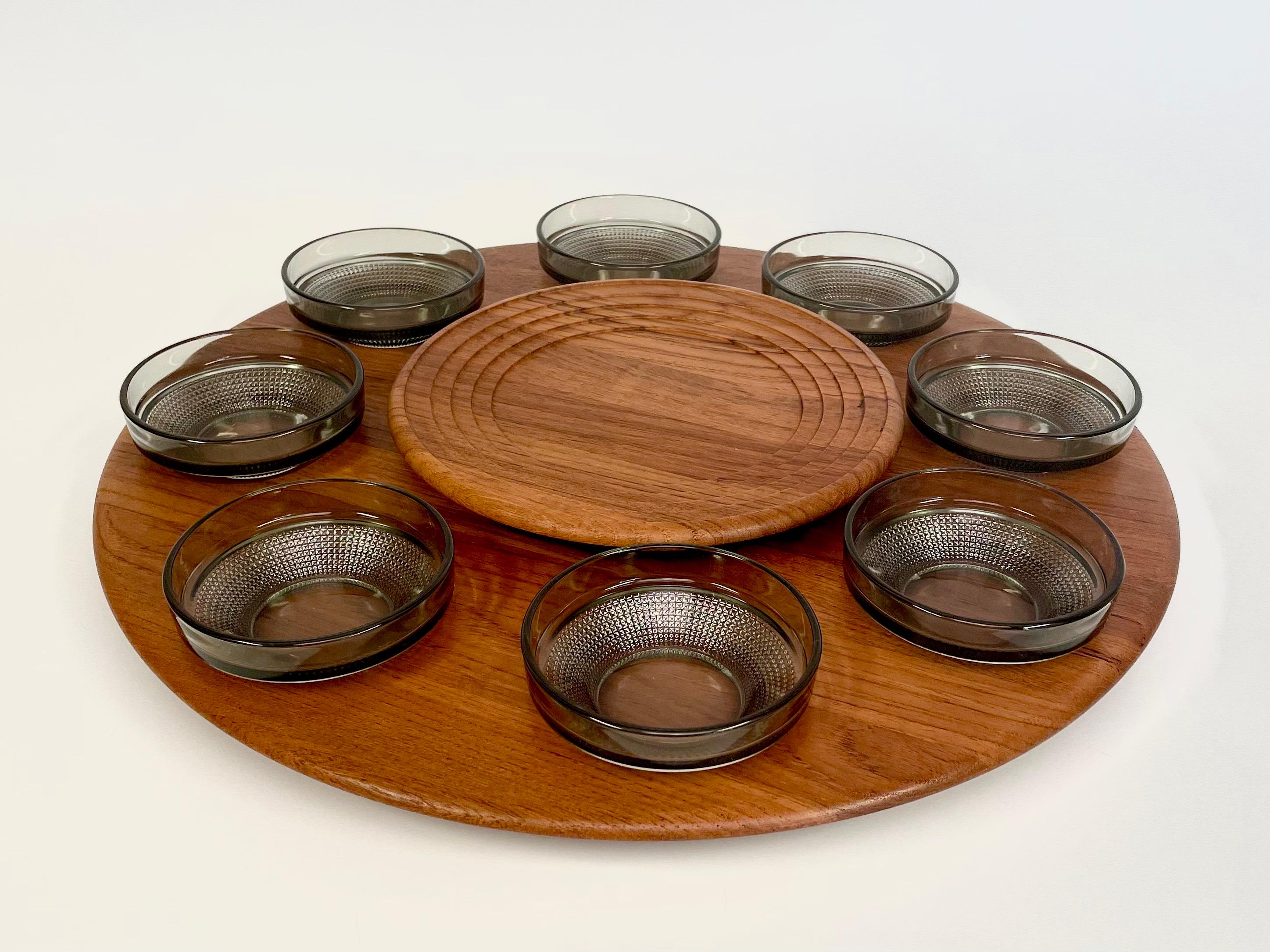 Scandinavian Modern Danish Retro Teakwood 8-bowls “Lazy Susan” from 1964 by Digsmed For Sale
