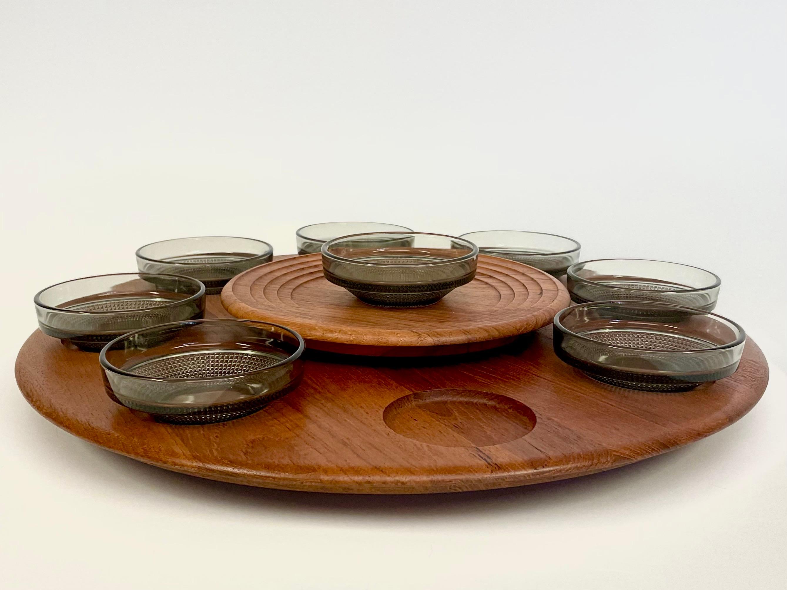Scandinavian Modern Danish Retro Teakwood 8-bowls “Lazy Susan” from 1964 by Digsmed For Sale