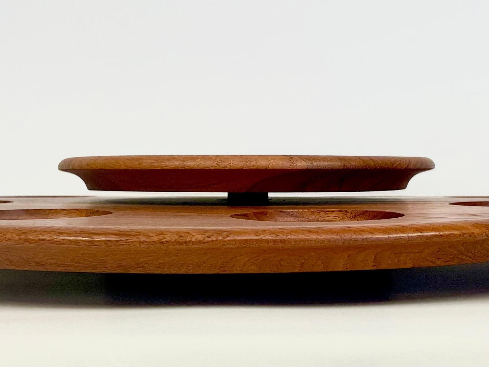 Carved Danish Retro Teakwood 8-bowls “Lazy Susan” from 1964 by Digsmed For Sale