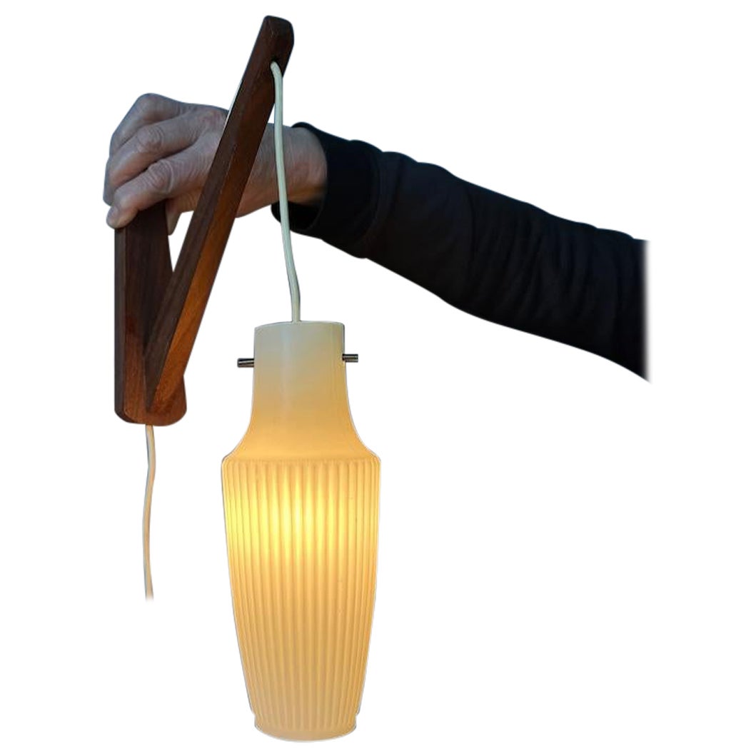 Danish Teak Wood Wall Lamp with White Opaline Glass Shade, 1970
s