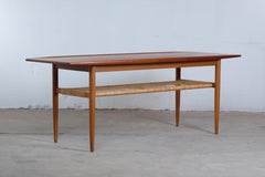 Danish Teak & Woven Cane Coffee Table, 1960s