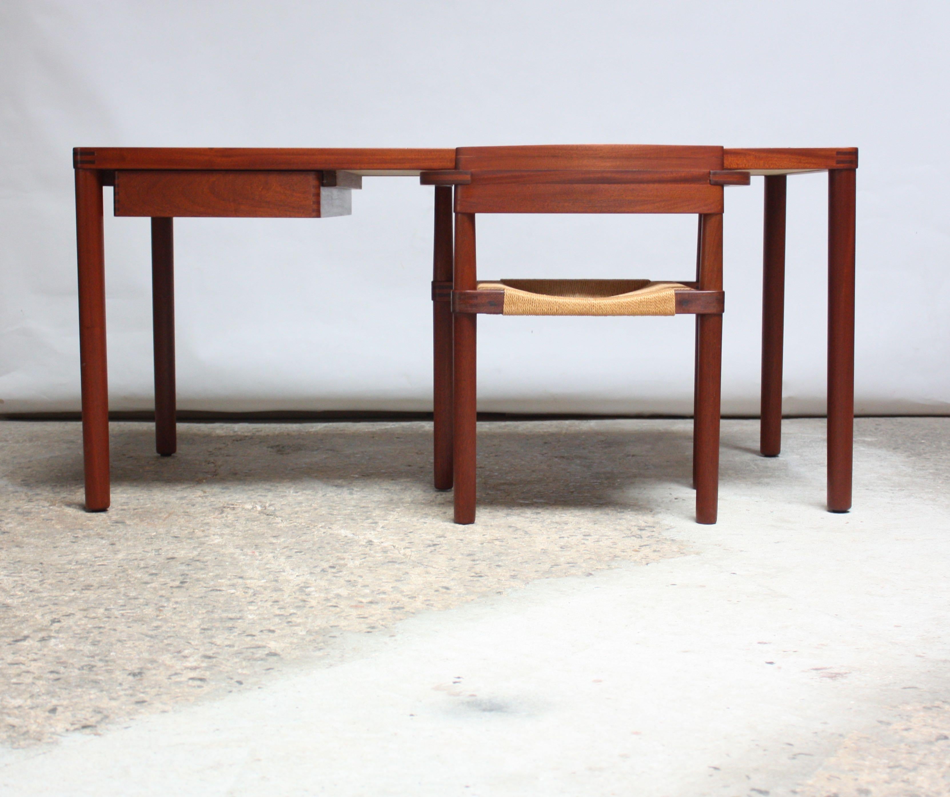 Mid-20th Century Danish Teak Writing Table with Green Top and Matching Chair