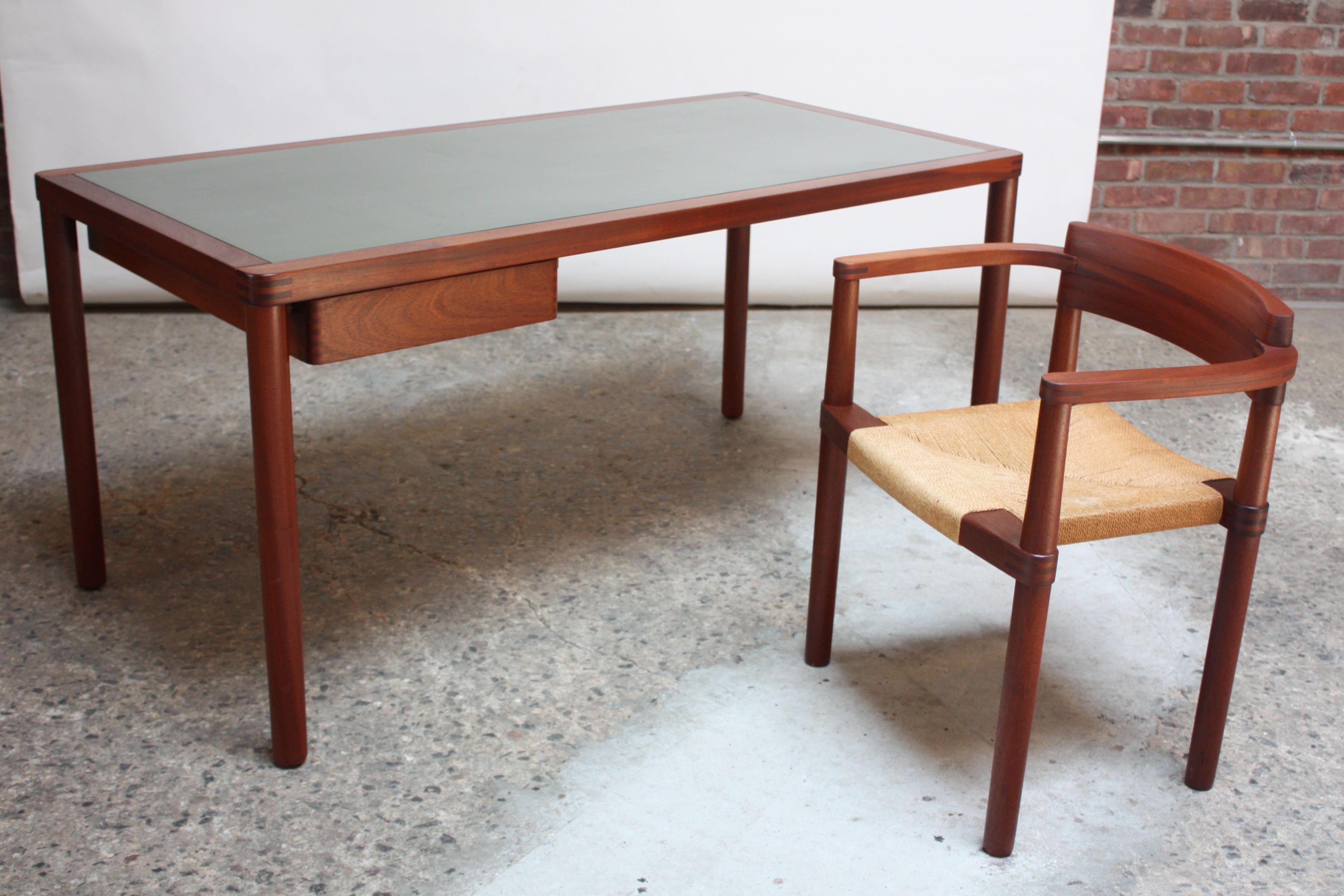 Danish Teak Writing Table with Green Top and Matching Chair 1