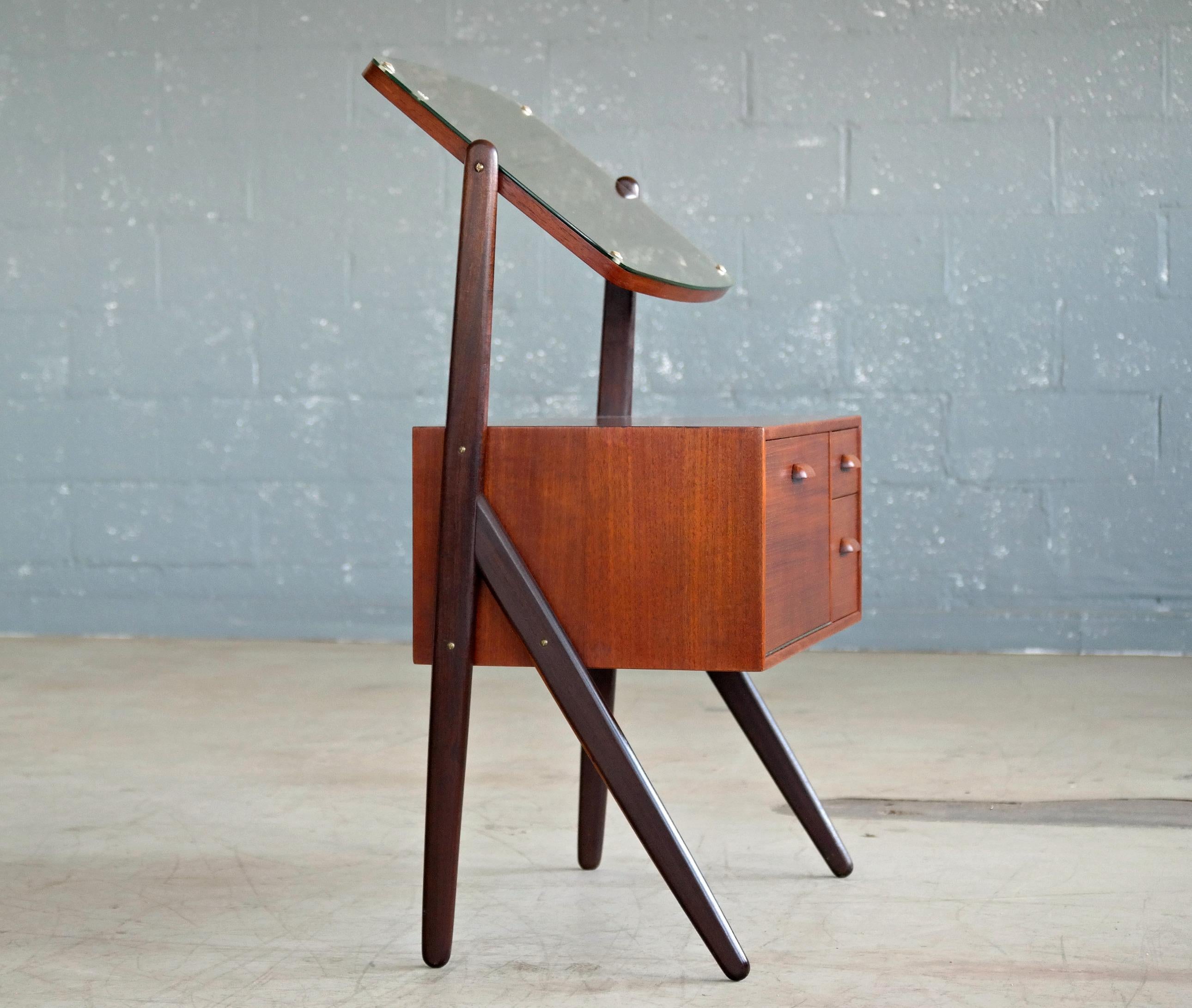 Mid-20th Century Danish Teak Y-Leg Vanity Table with Mirror by Sigfried Omann for Olholm Mobler