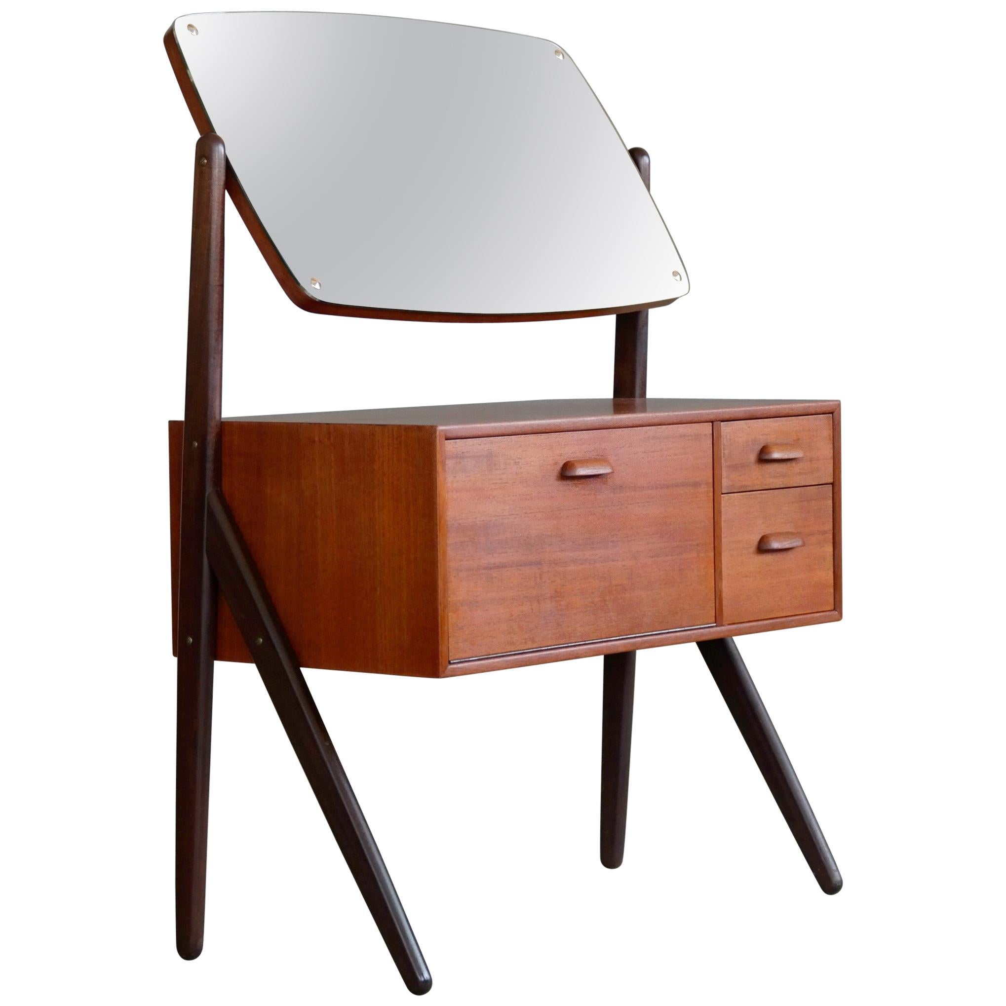 Danish Teak Y-Leg Vanity Table with Mirror by Sigfried Omann for Olholm Mobler