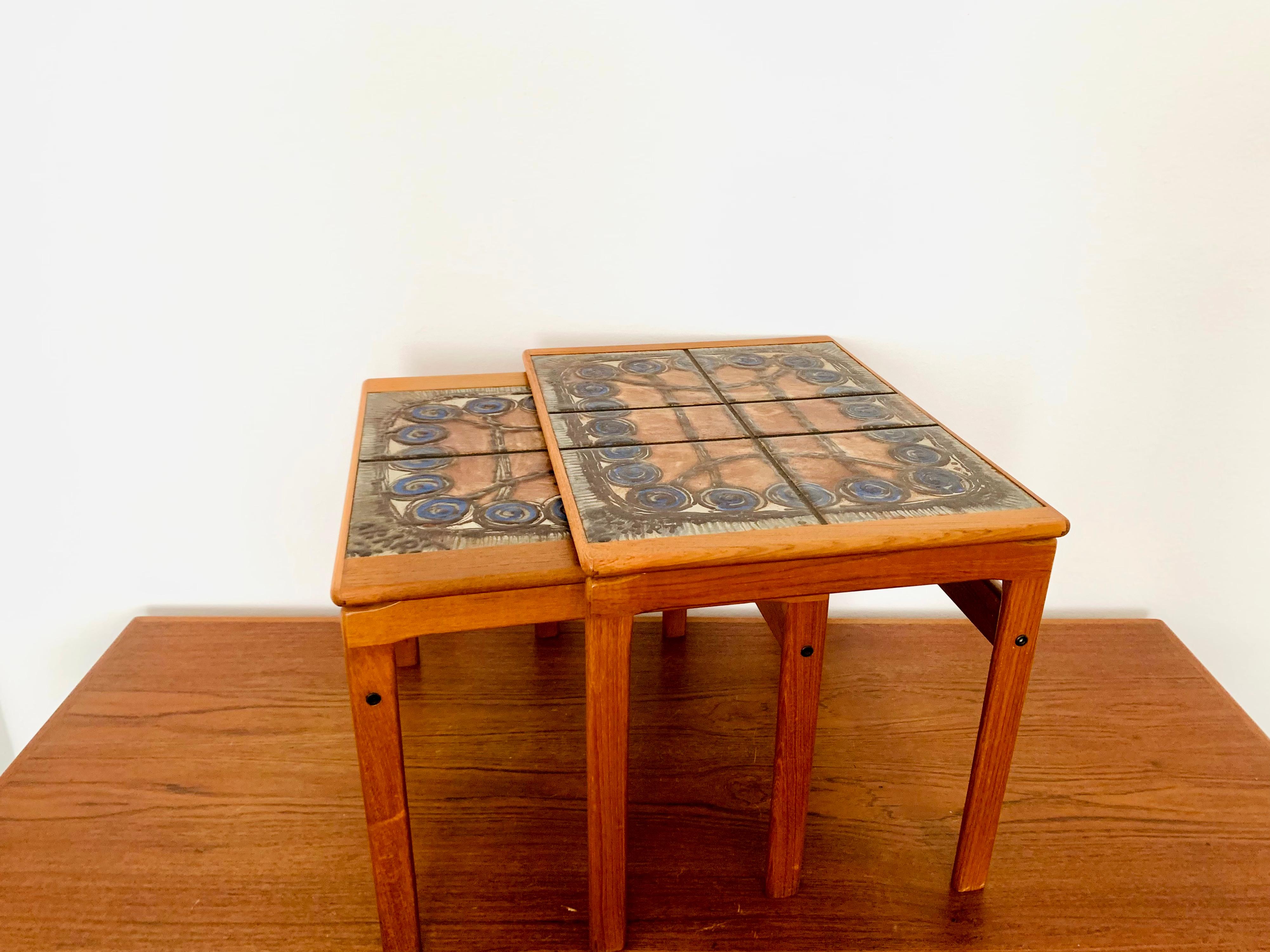 Ceramic Danish Teakwood Nesting Tables by Ox Art for Trioh For Sale