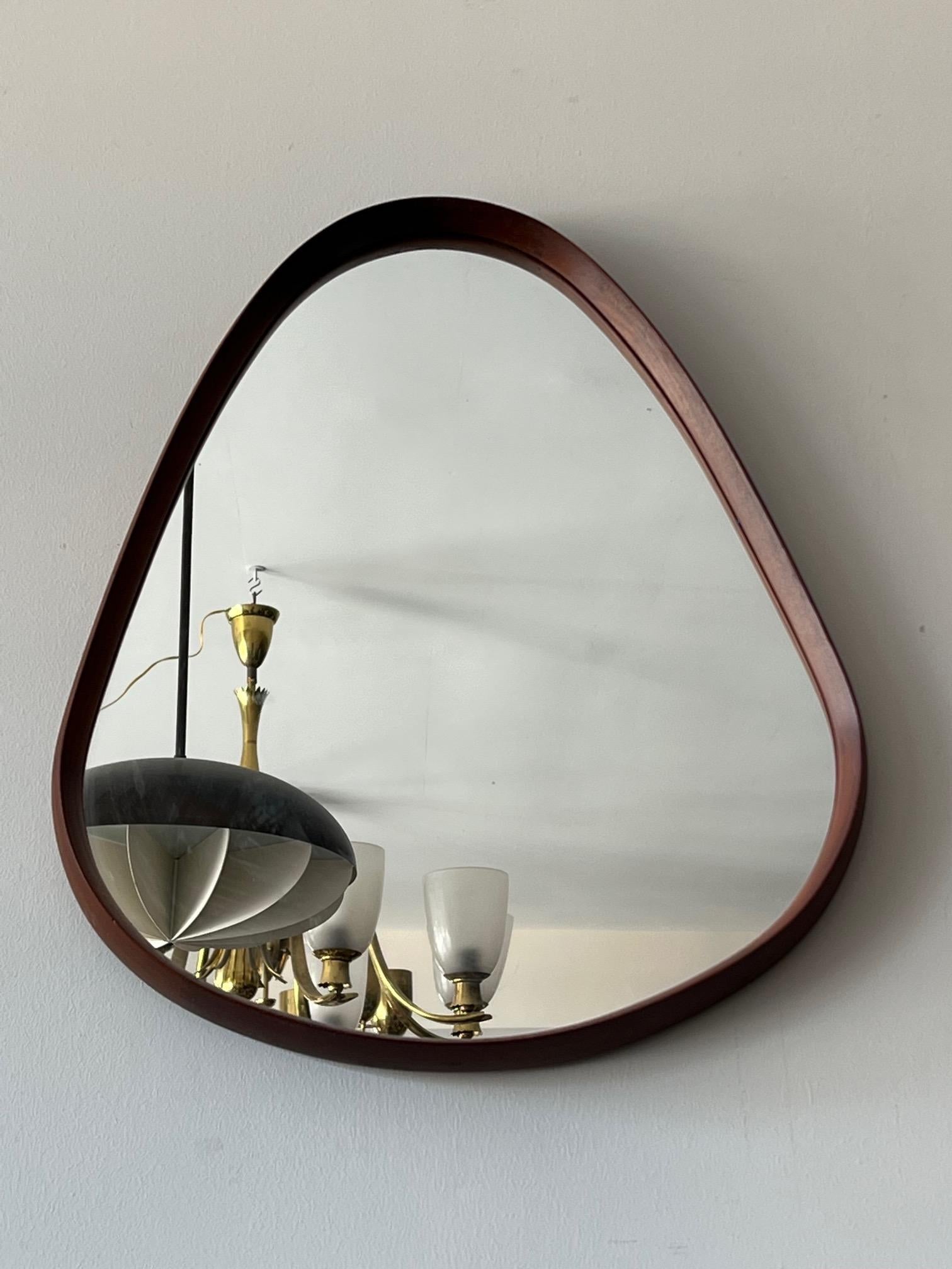 Mid-20th Century Danish Teardrop Mirror Vintage Mid-Century Modern Teak For Sale