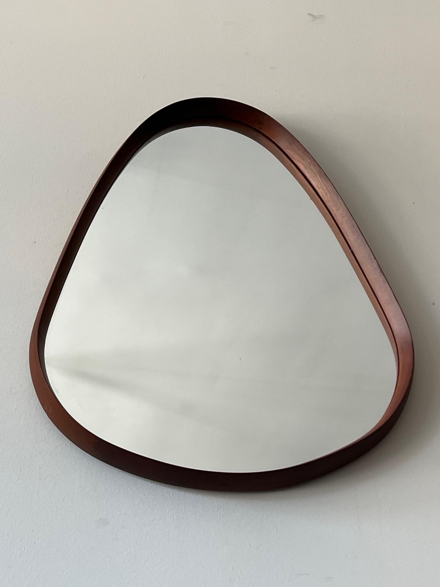 Danish Teardrop Mirror Vintage Mid-Century Modern Teak For Sale 2