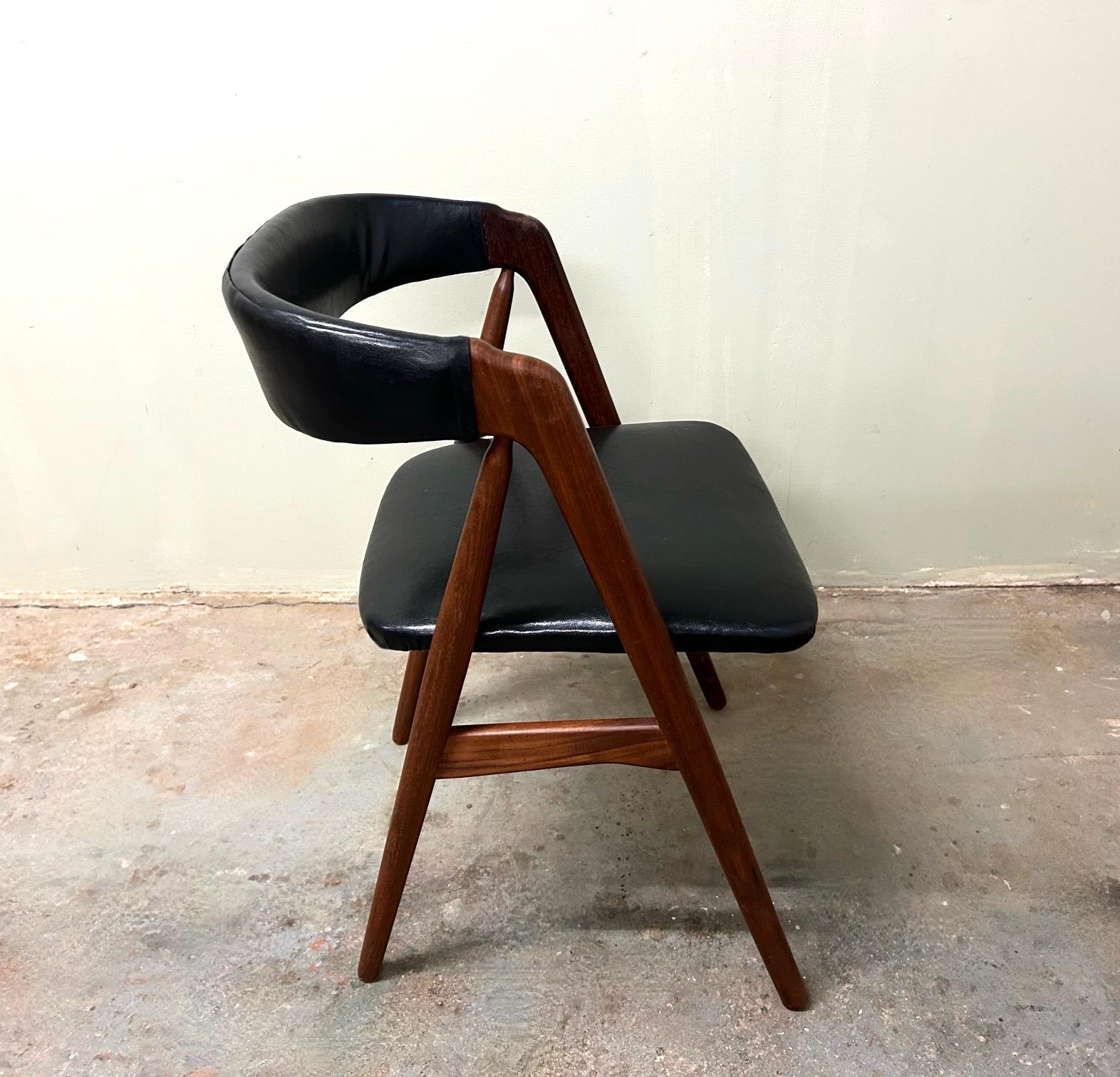 Danish Thomas Harlev for Farstrup Teak and Black Vinyl Dining Desk Chair 1950s For Sale 4
