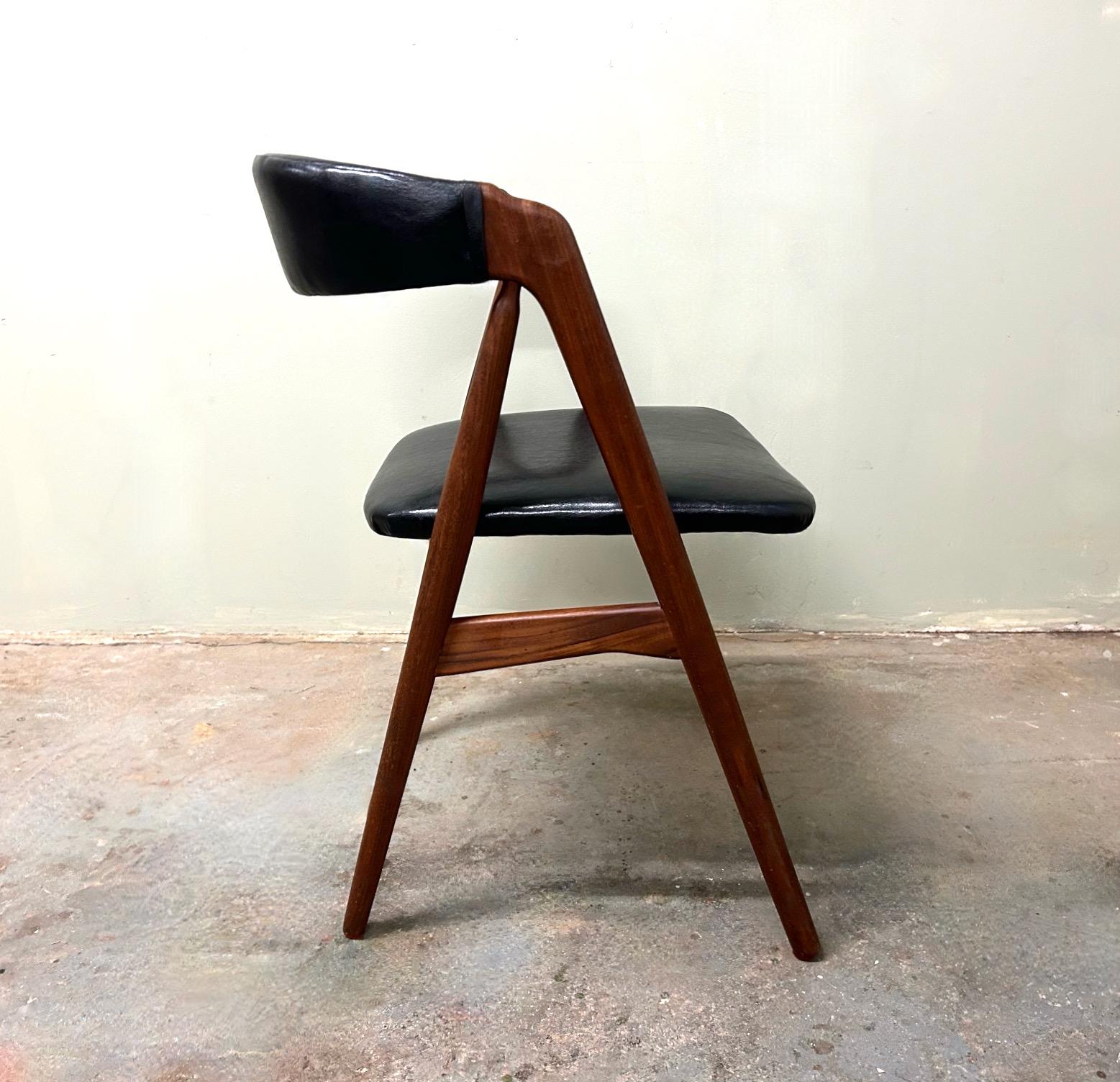 Danish Thomas Harlev for Farstrup Teak and Black Vinyl Dining Desk Chair 1950s For Sale 5