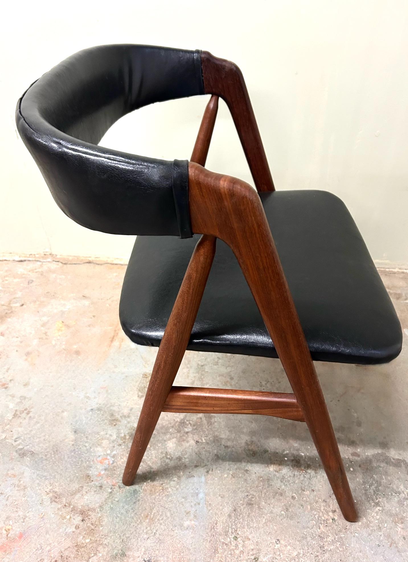 Danish Thomas Harlev for Farstrup Teak and Black Vinyl Dining Desk Chair 1950s For Sale 6