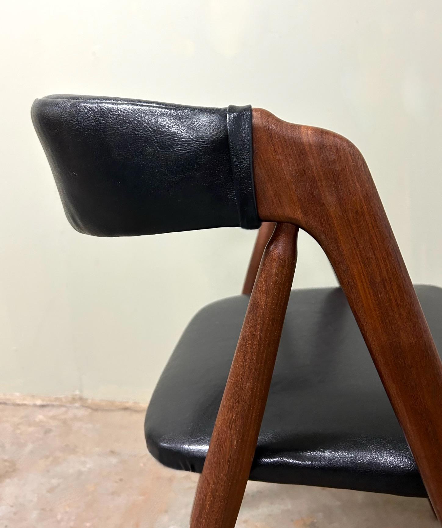 Danish Thomas Harlev for Farstrup Teak and Black Vinyl Dining Desk Chair 1950s For Sale 7