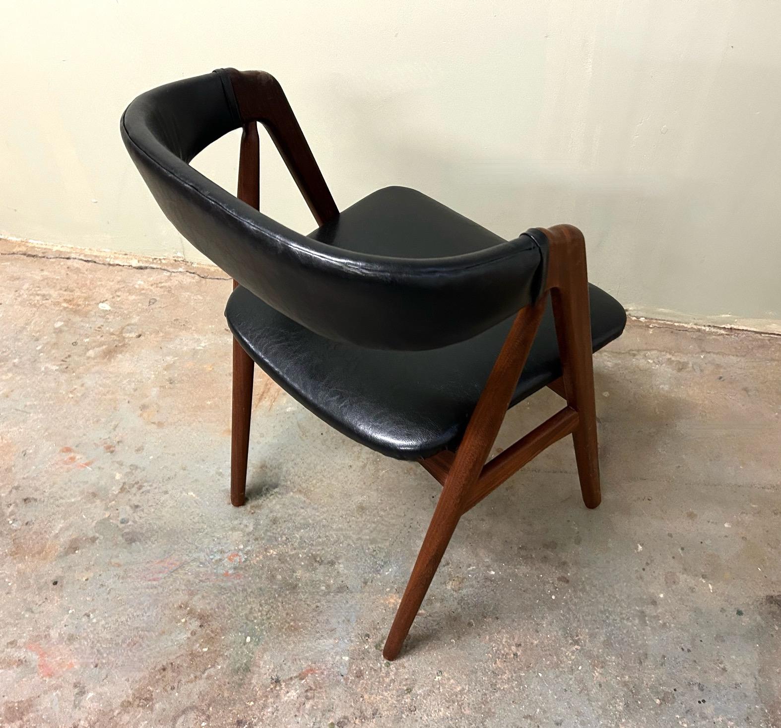 Danish Thomas Harlev for Farstrup Teak and Black Vinyl Dining Desk Chair 1950s For Sale 8