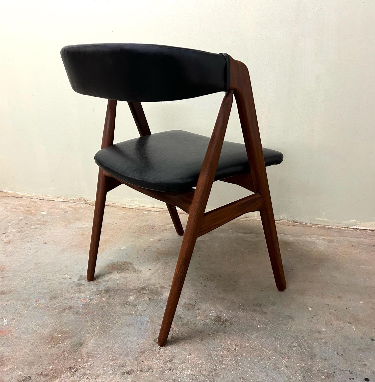 Danish Thomas Harlev for Farstrup Teak and Black Vinyl Dining Desk Chair 1950s For Sale 9