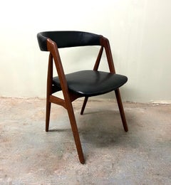 Danish Thomas Harlev for Farstrup Teak and Black Vinyl Dining Desk Chair 1950s