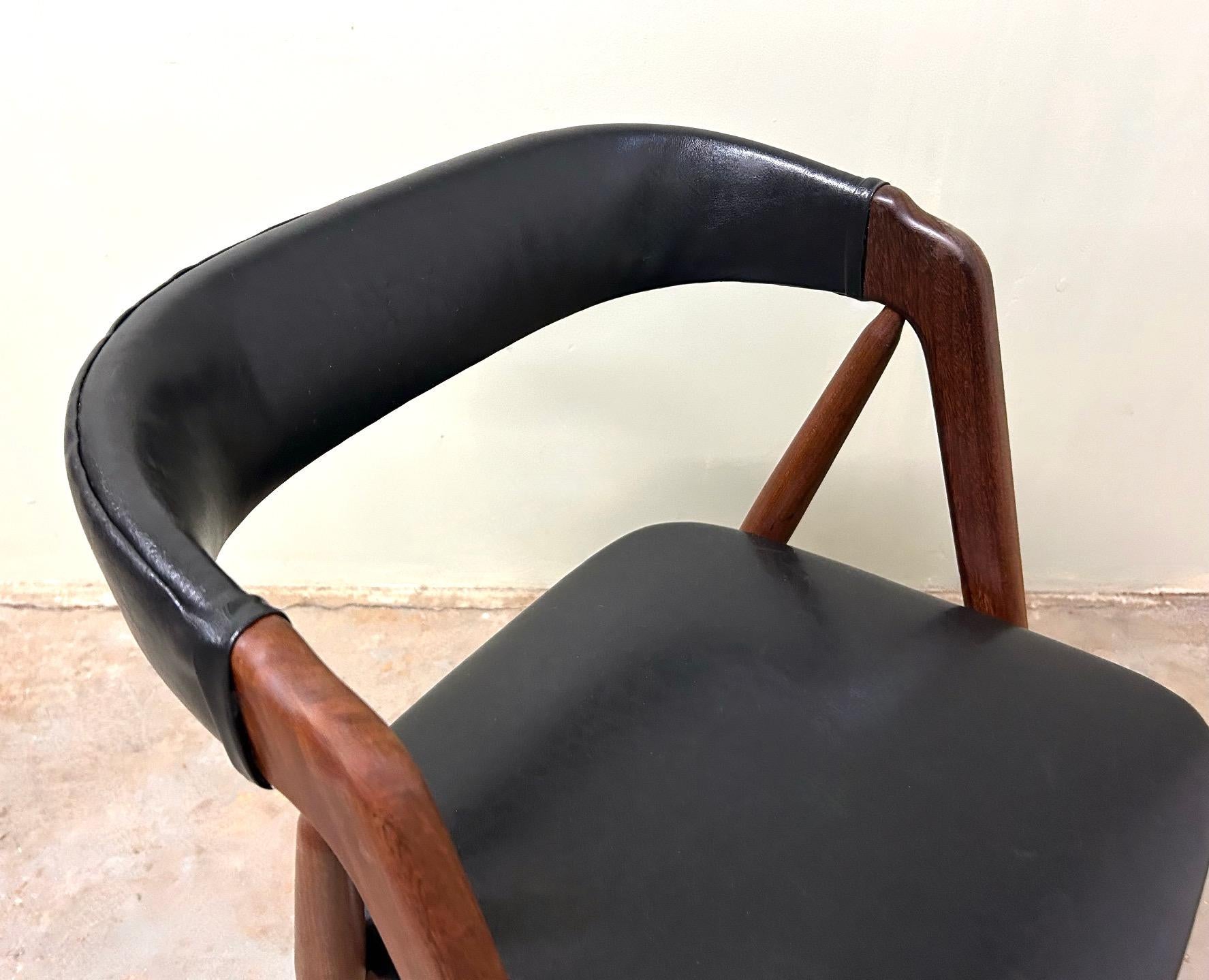 Mid-20th Century Danish Thomas Harlev for Farstrup Teak and Black Vinyl Dining Desk Chair 1950s For Sale