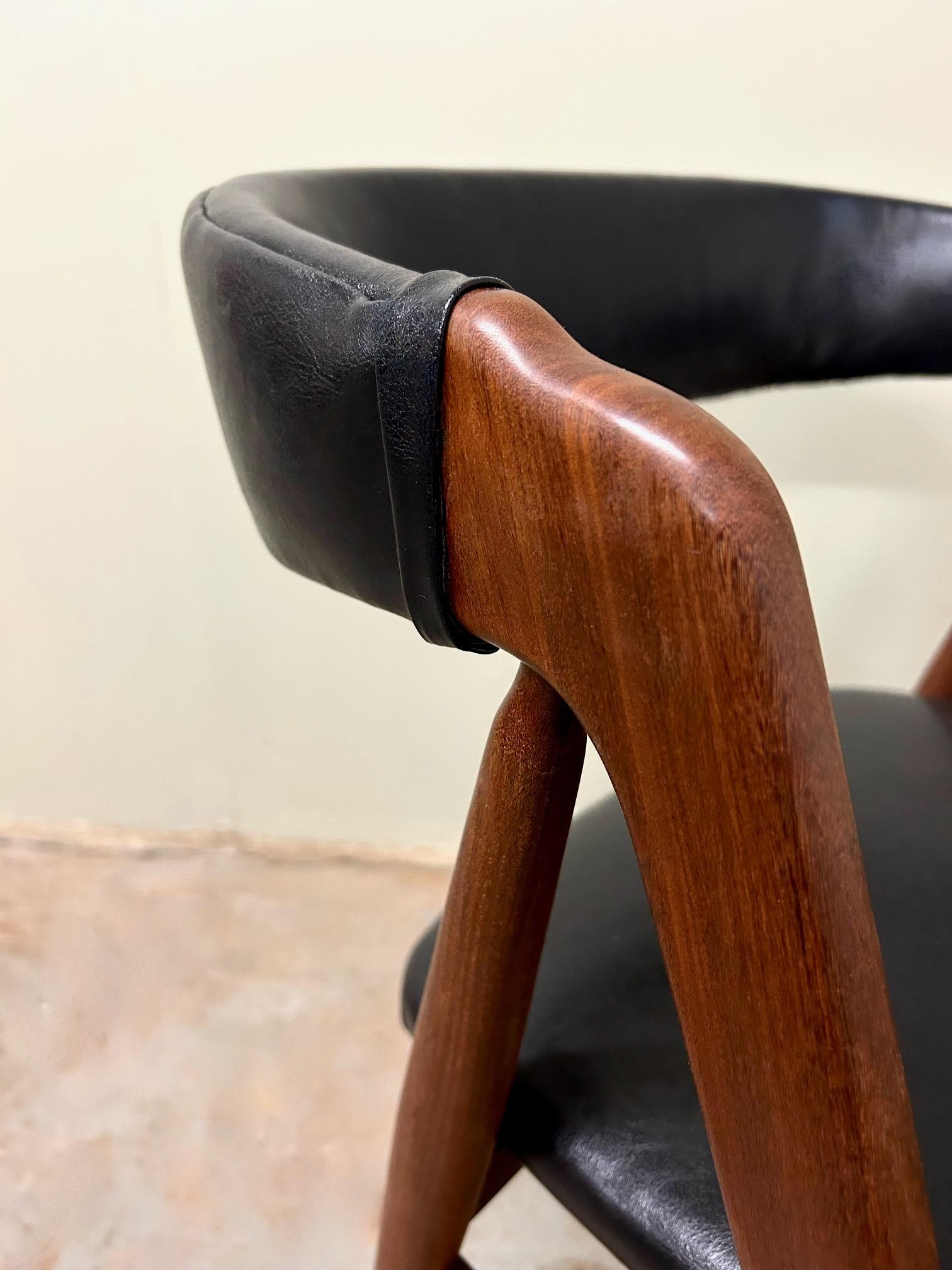 Danish Thomas Harlev for Farstrup Teak and Black Vinyl Dining Desk Chair 1950s For Sale 2