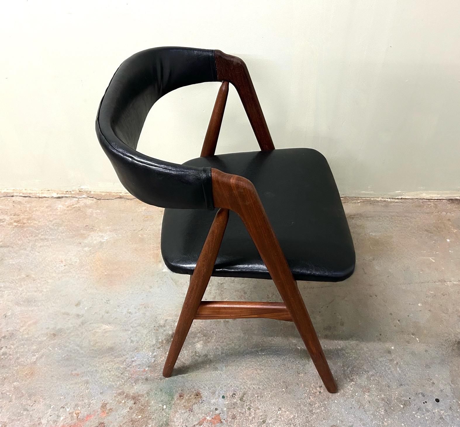 Danish Thomas Harlev for Farstrup Teak and Black Vinyl Dining Desk Chair 1950s For Sale 3