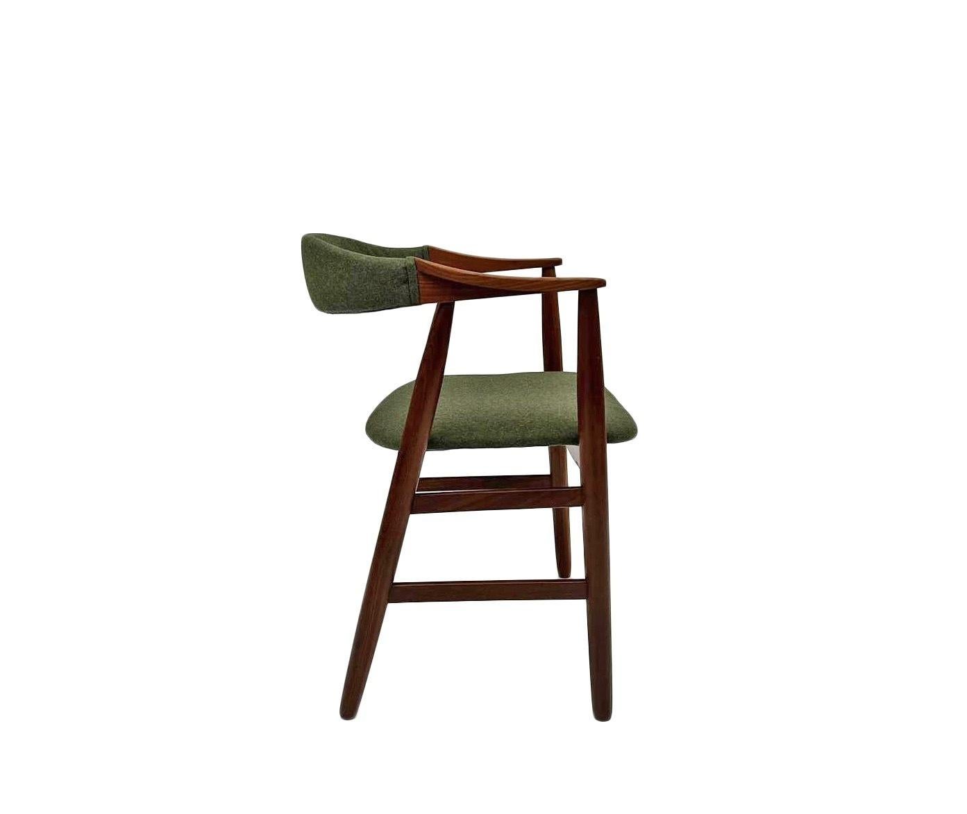 Danish Thomas Harlev Model 213 for Farstrup Teak and Green Wool Office Armchair 6