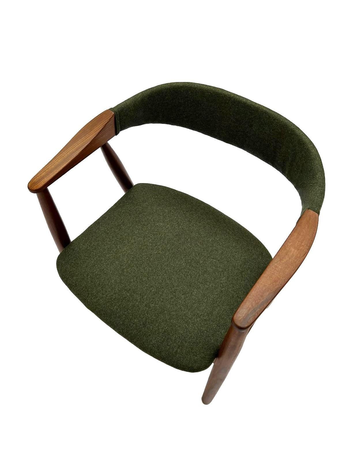 Danish Thomas Harlev Model 213 for Farstrup Teak and Green Wool Office Armchair 8