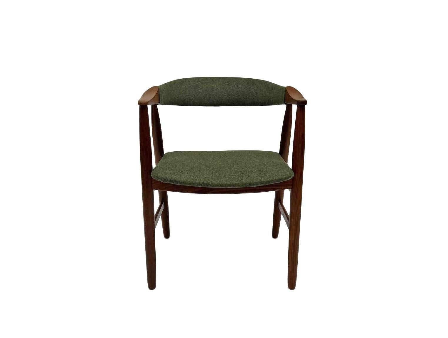 Danish Thomas Harlev Model 213 for Farstrup Teak and Green Wool Office Armchair 10