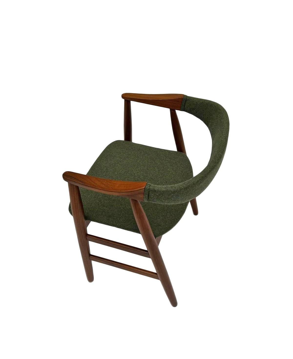 Danish Thomas Harlev Model 213 for Farstrup Teak and Green Wool Office Armchair 11