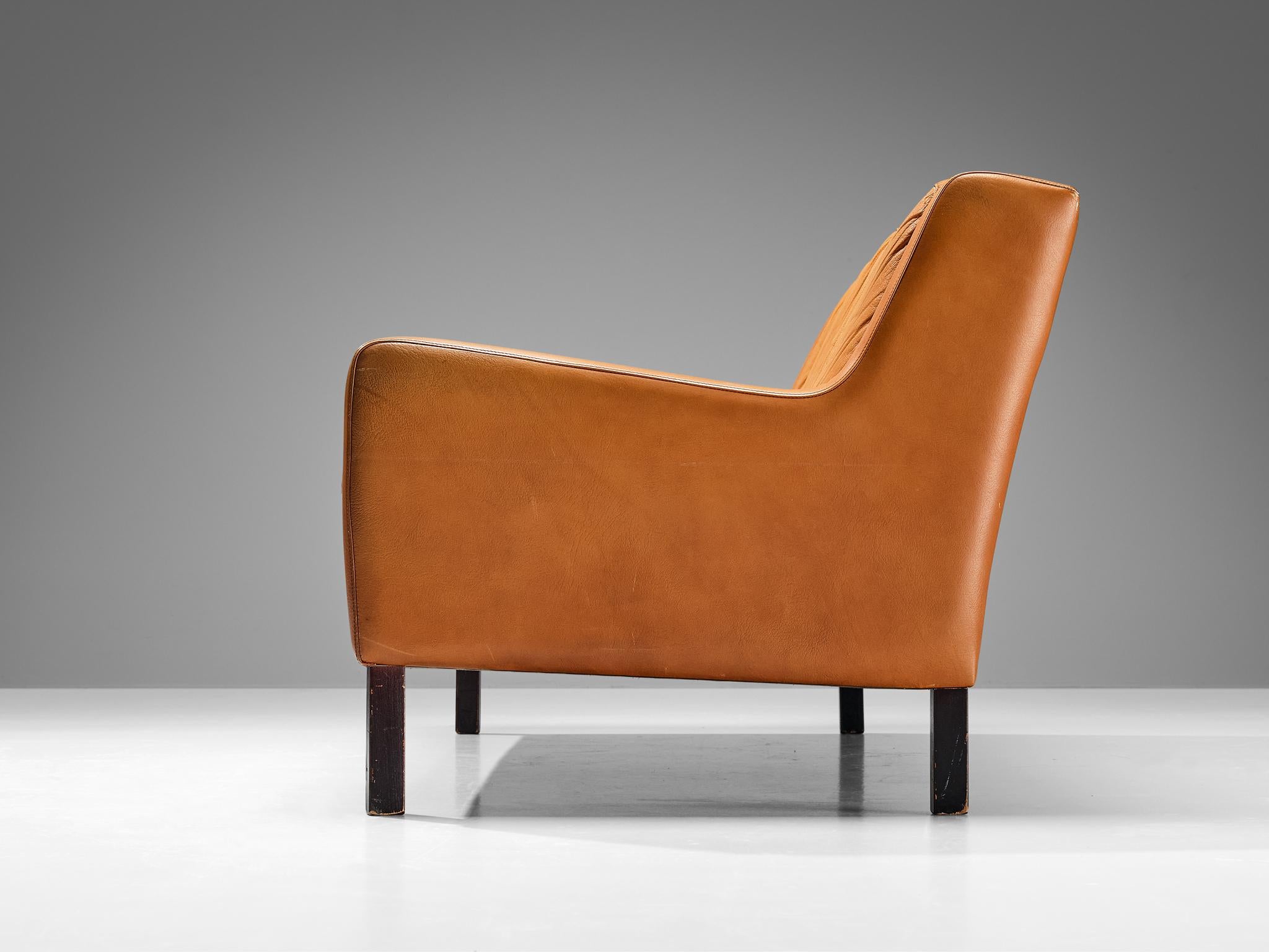 Danish Three-Seat Cognac Leather Sofa  For Sale 1