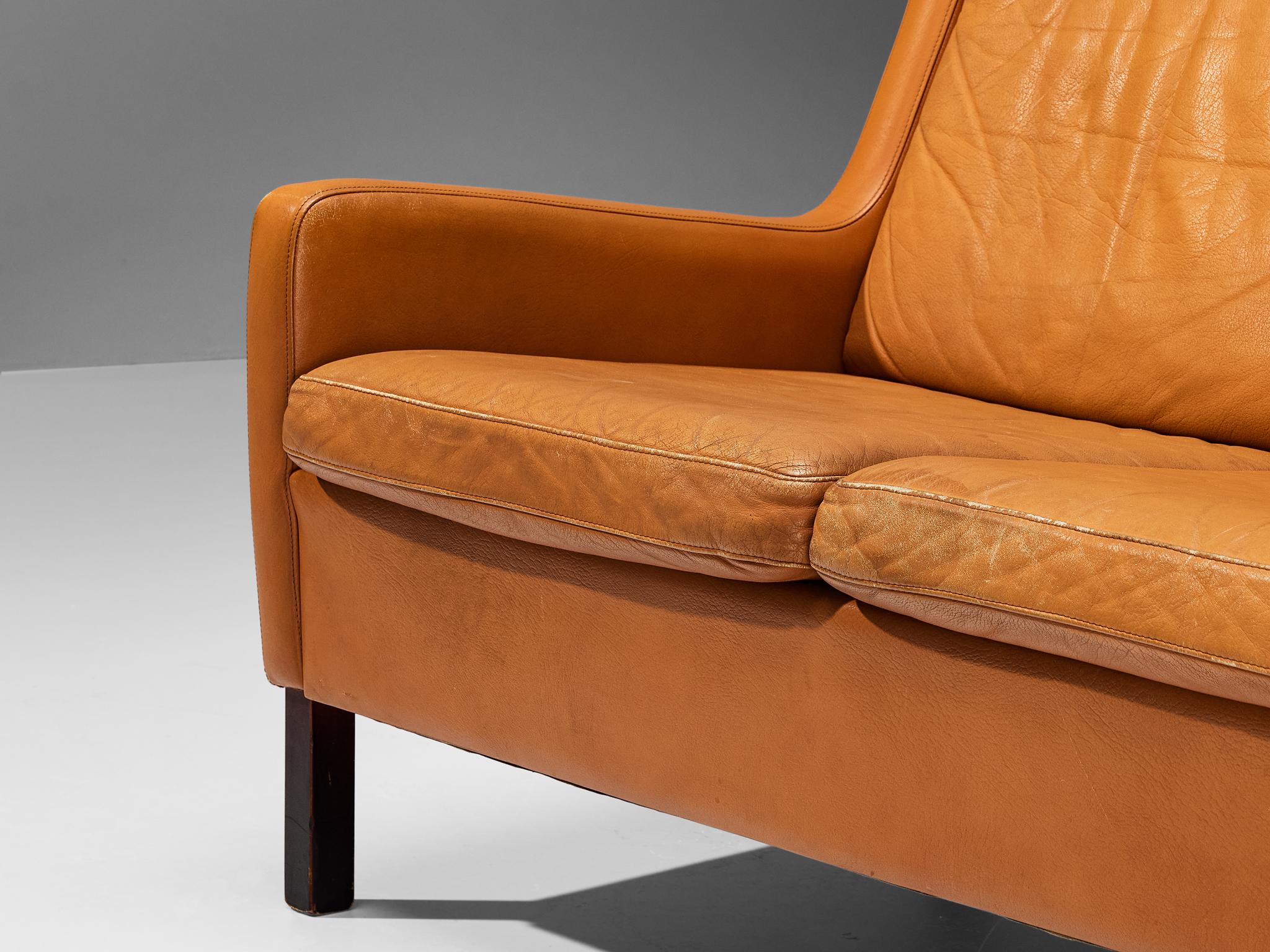 Danish Three-Seat Cognac Leather Sofa  For Sale 3